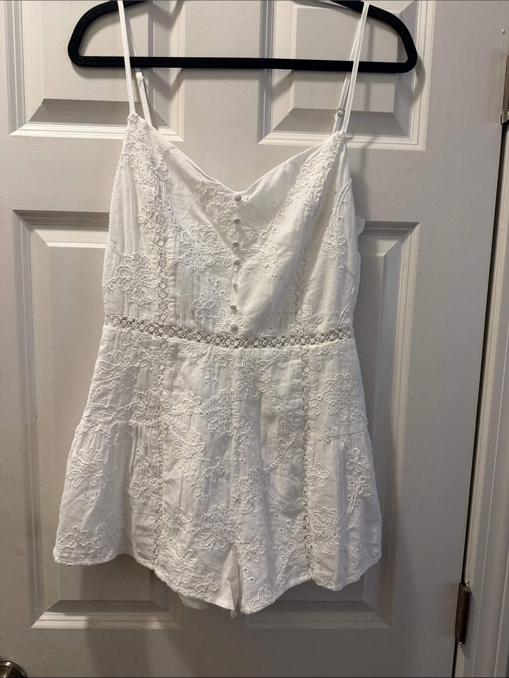 Altar'd State White Lace Eyelet Romper with Spaghetti Straps